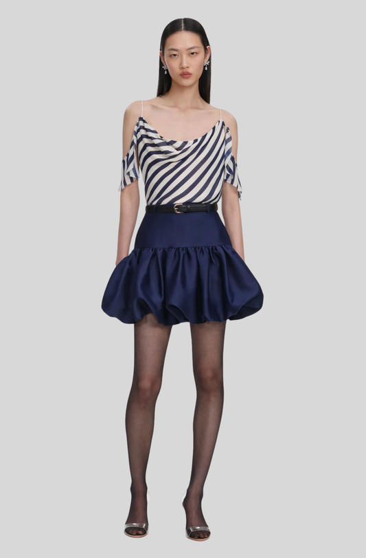 NAVY STRIPE GEORGETTE TOP