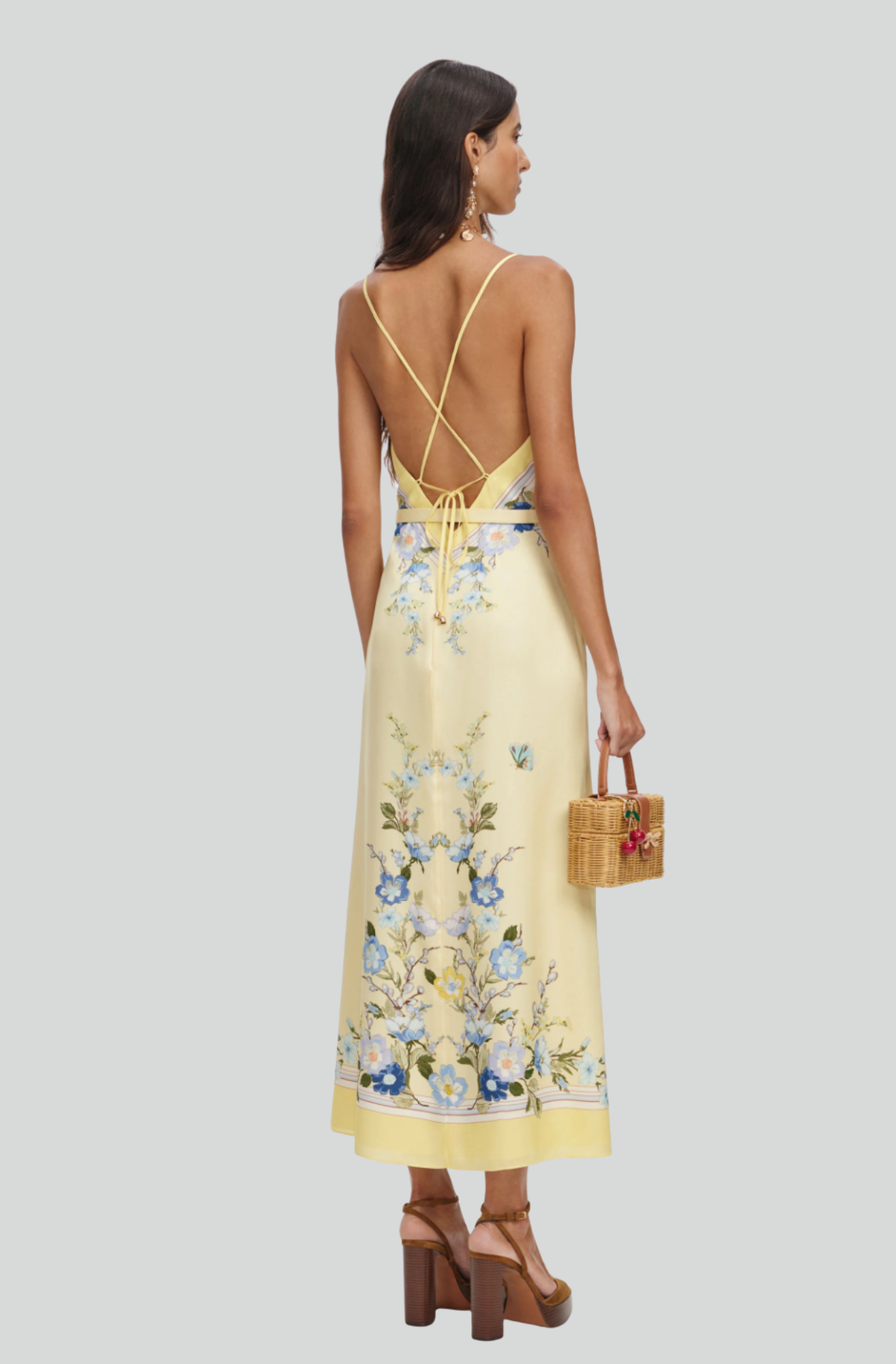 YELLOW FLORAL VISCOSE MIDI DRESS