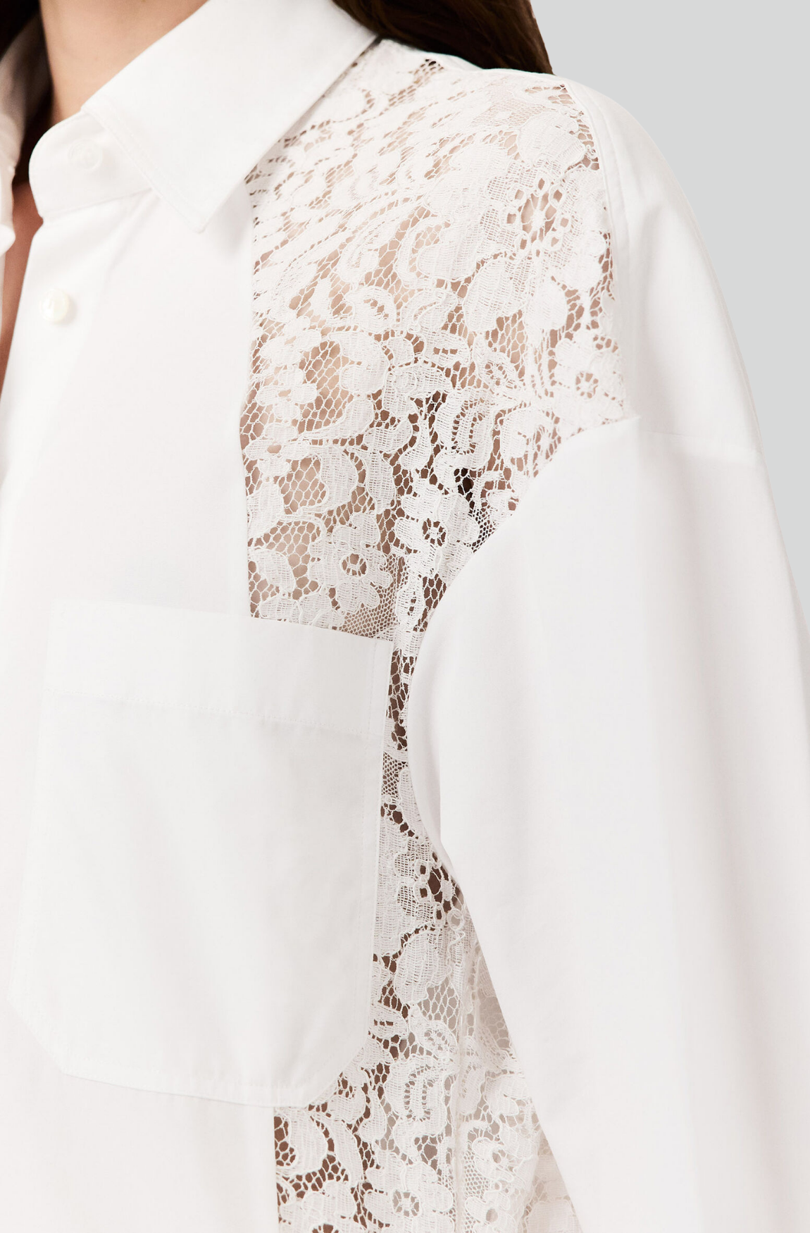 LACE-PANELED POPLIN DRESS