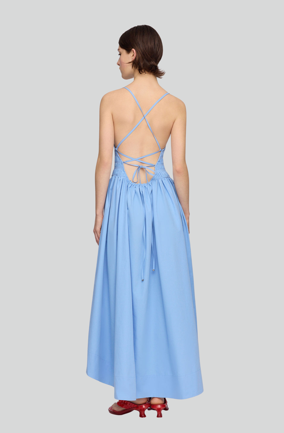 COMPACT POPLIN LONG SMOCKED DRESS