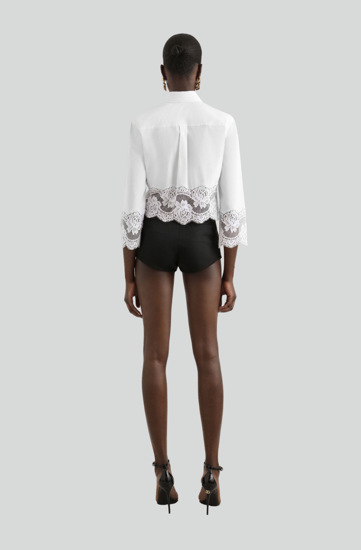 CROPPED POPLIN SHIRT WITH LACE INSERTS