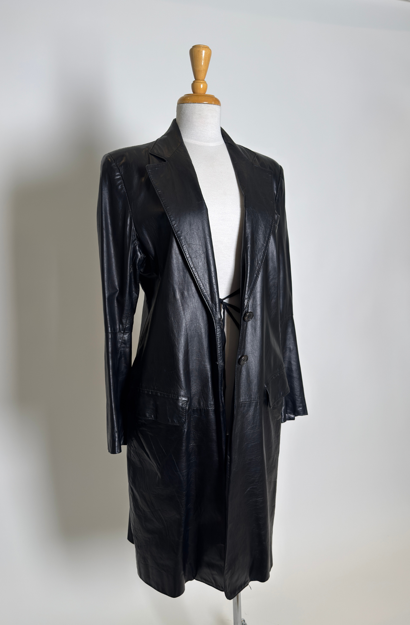ANN DEMEULEMEESTER NOMIE LEATHER TAILORED LONG COAT