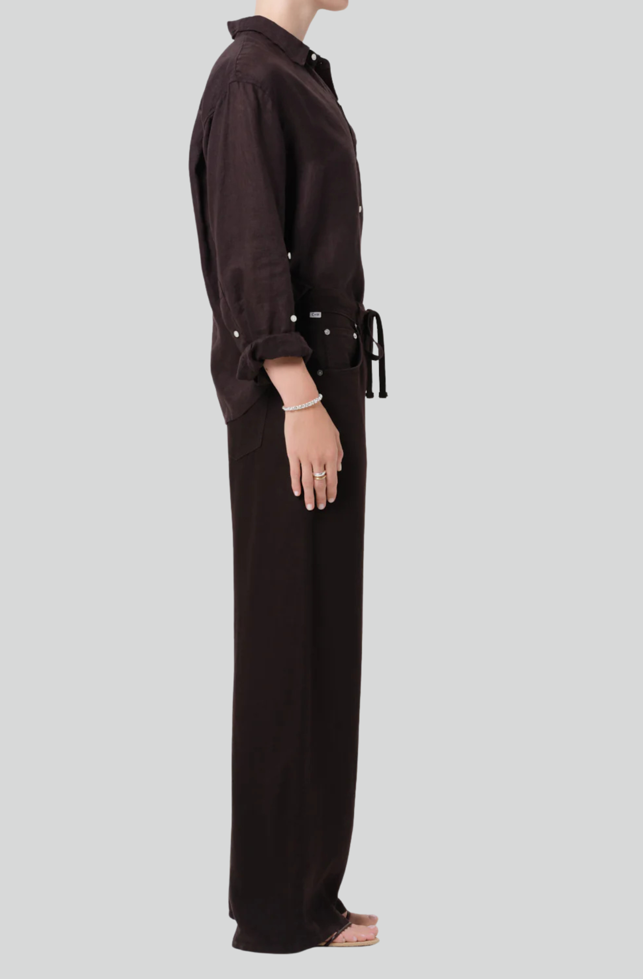 BRYNN DRAWSTRING LINEN TROUSER - CHOCOLATE