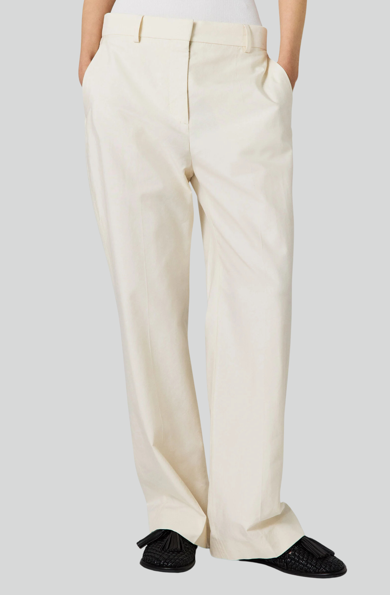 WASHED COTTON STRAIGHT TROUSERS