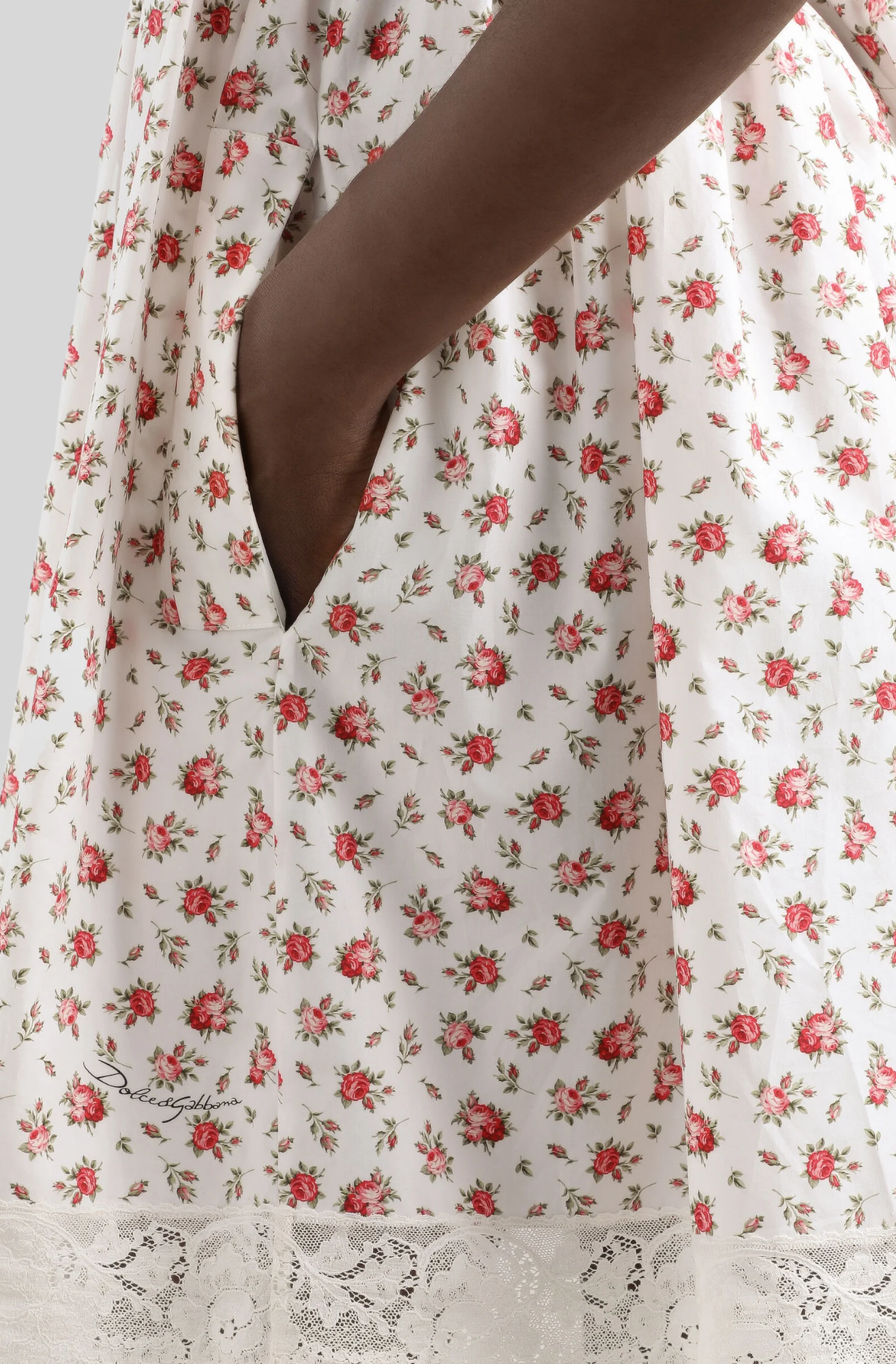 SMALL ROSE-PRINT SHORT POPLIN DRESS
