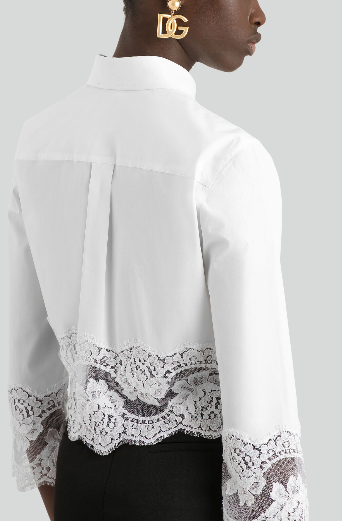 CROPPED POPLIN SHIRT WITH LACE INSERTS
