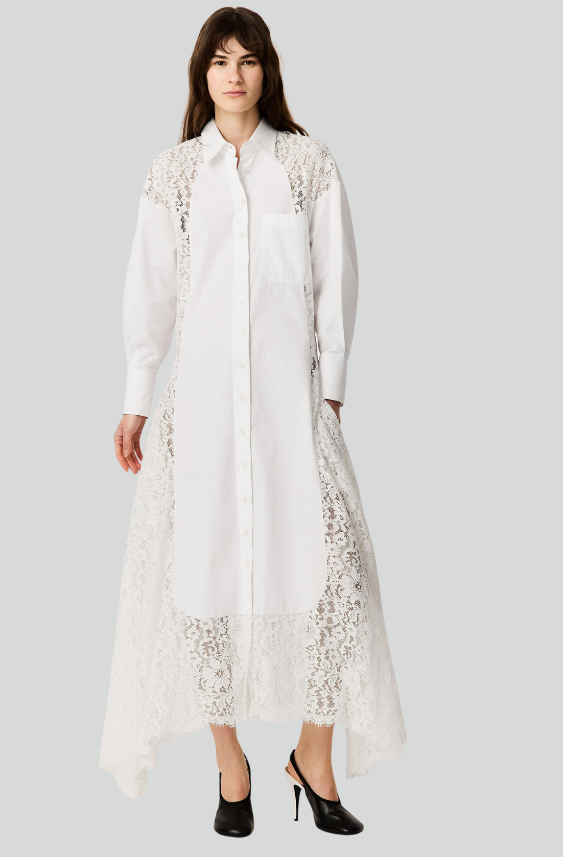 LACE-PANELED POPLIN DRESS