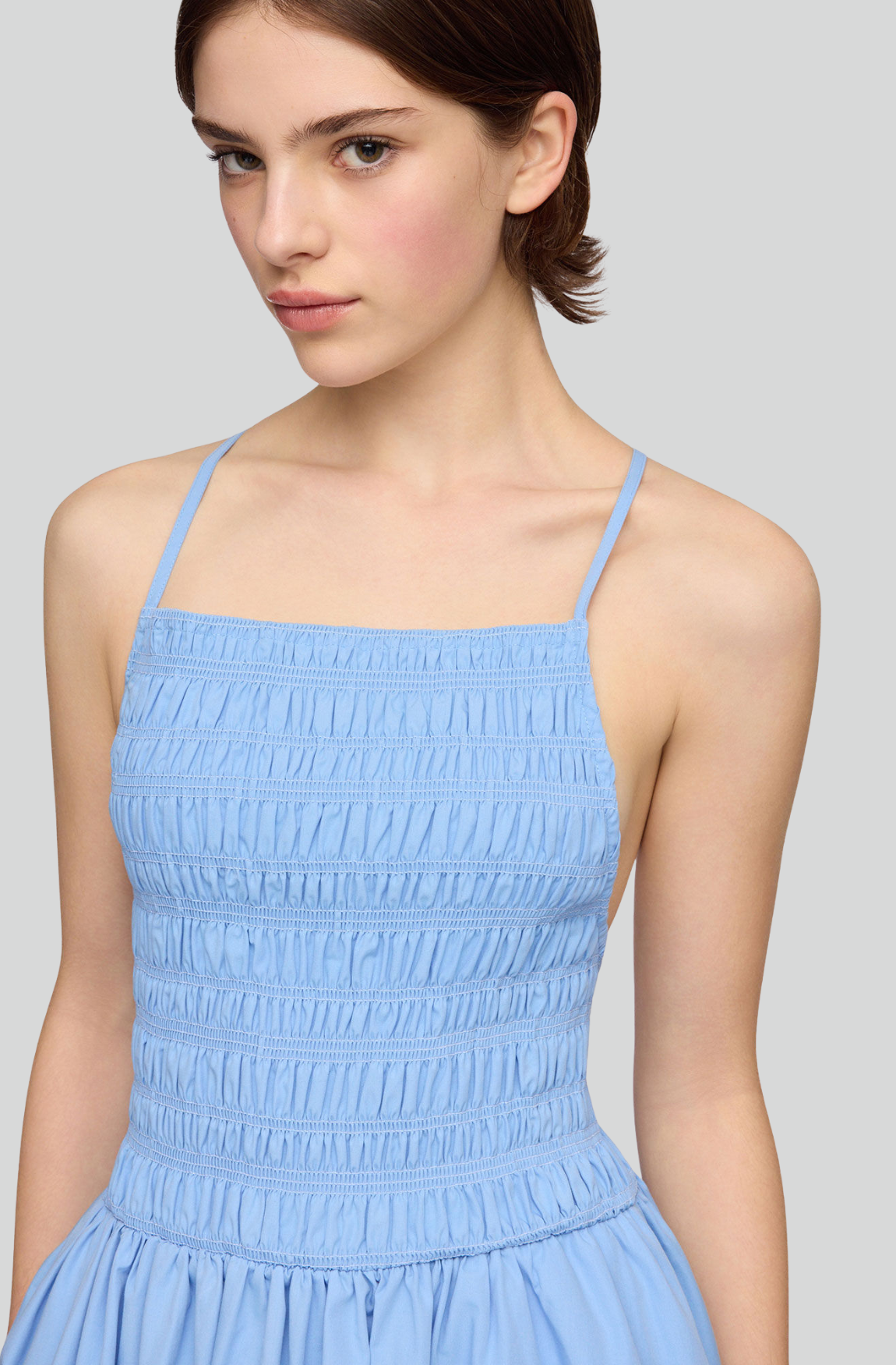 COMPACT POPLIN LONG SMOCKED DRESS