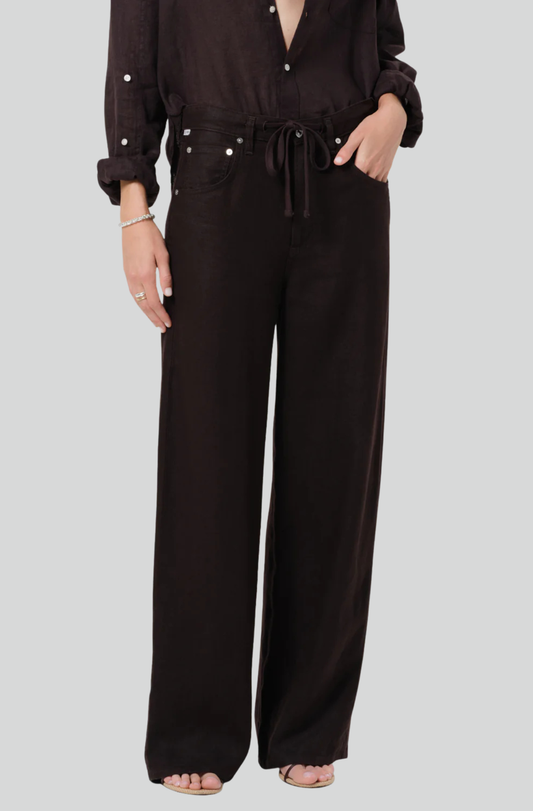 BRYNN DRAWSTRING LINEN TROUSER - CHOCOLATE
