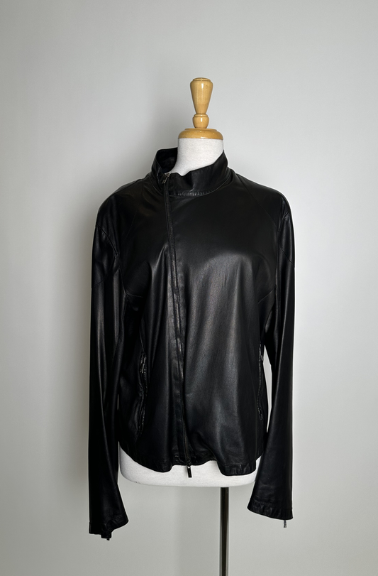 GIORGIO ARMANI MENS ASYMMETRICAL LEATHER JACKET