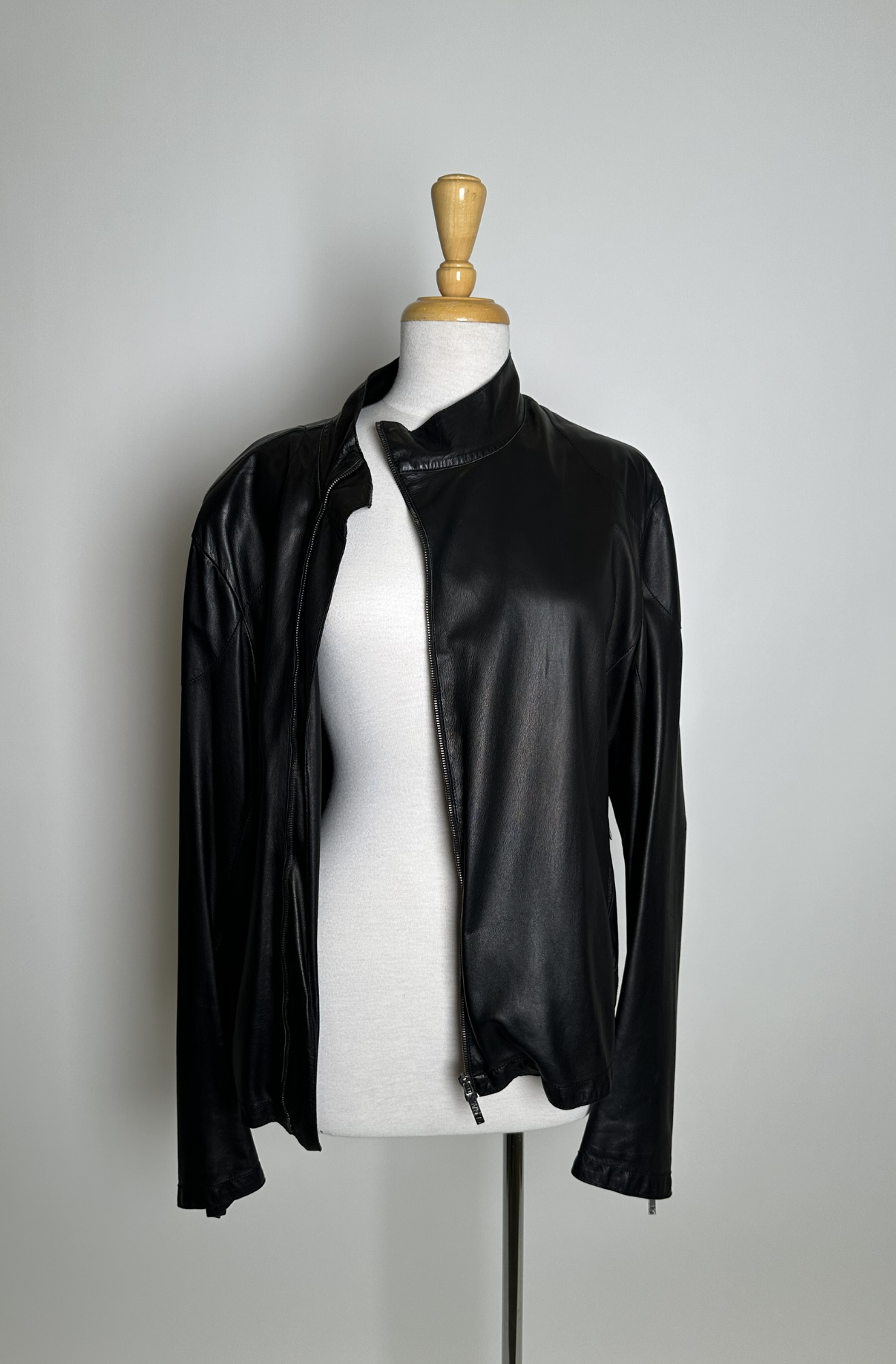 GIORGIO ARMANI MENS ASYMMETRICAL LEATHER JACKET