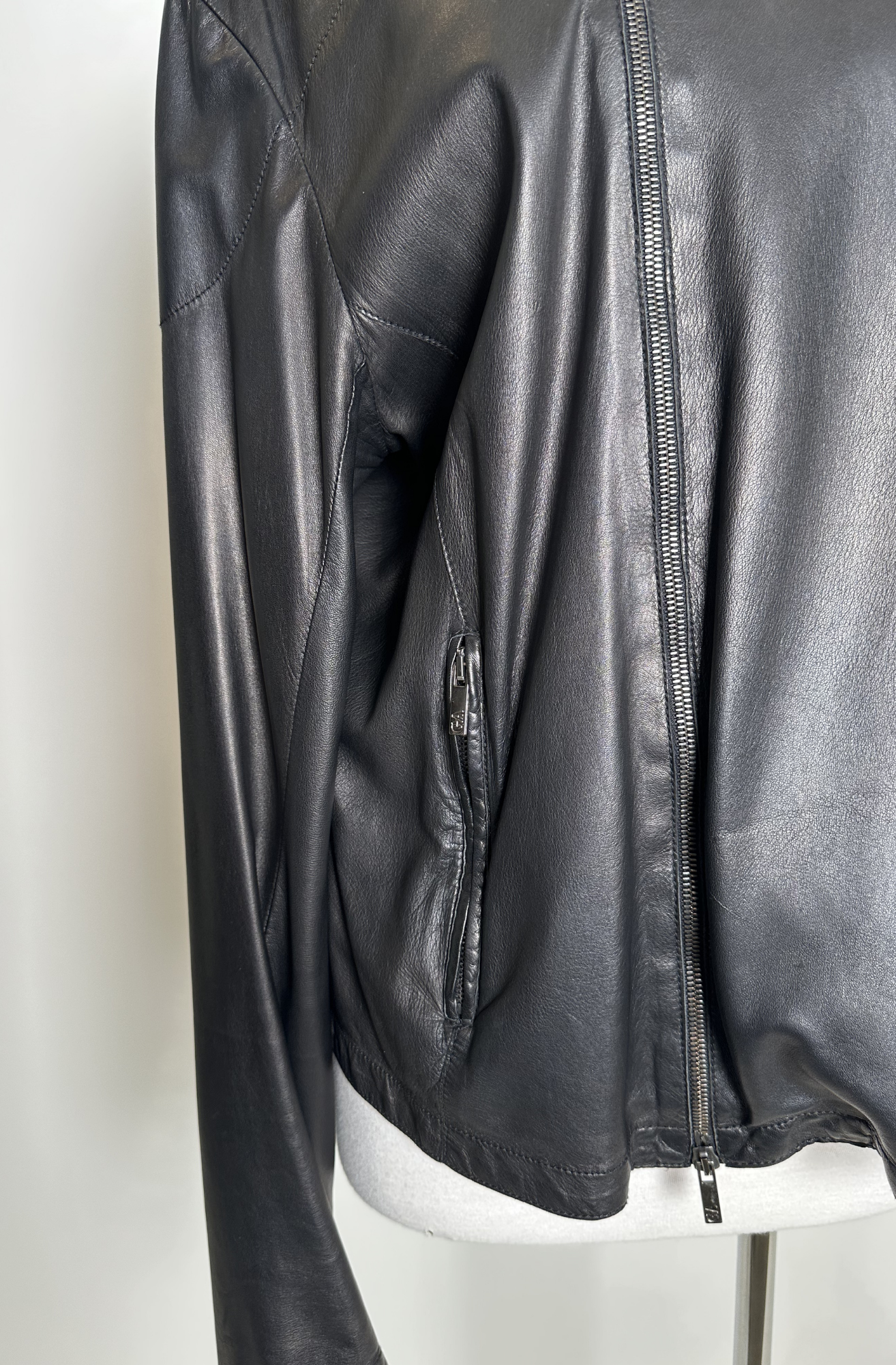 GIORGIO ARMANI MENS ASYMMETRICAL LEATHER JACKET