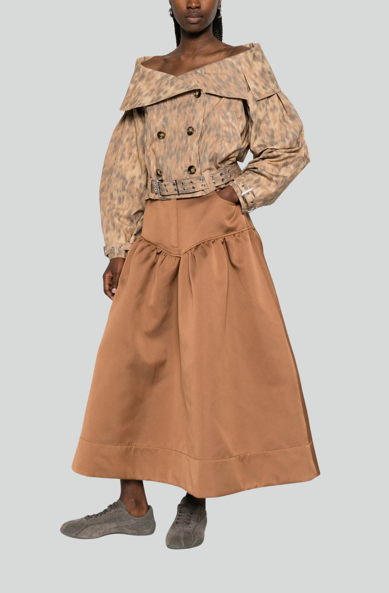 DUCHESSE TWILL FLARE SKIRT CINNAMON