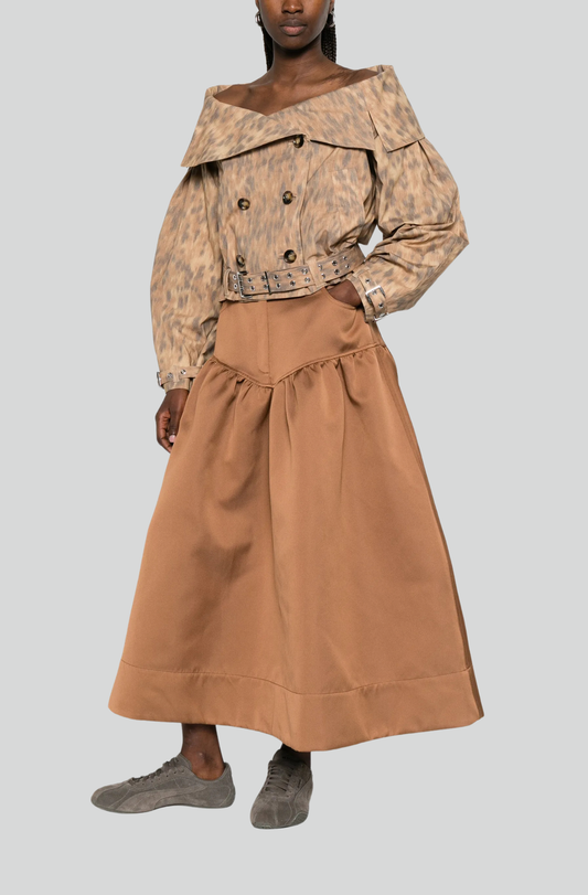 DUCHESSE TWILL FLARE SKIRT CINNAMON