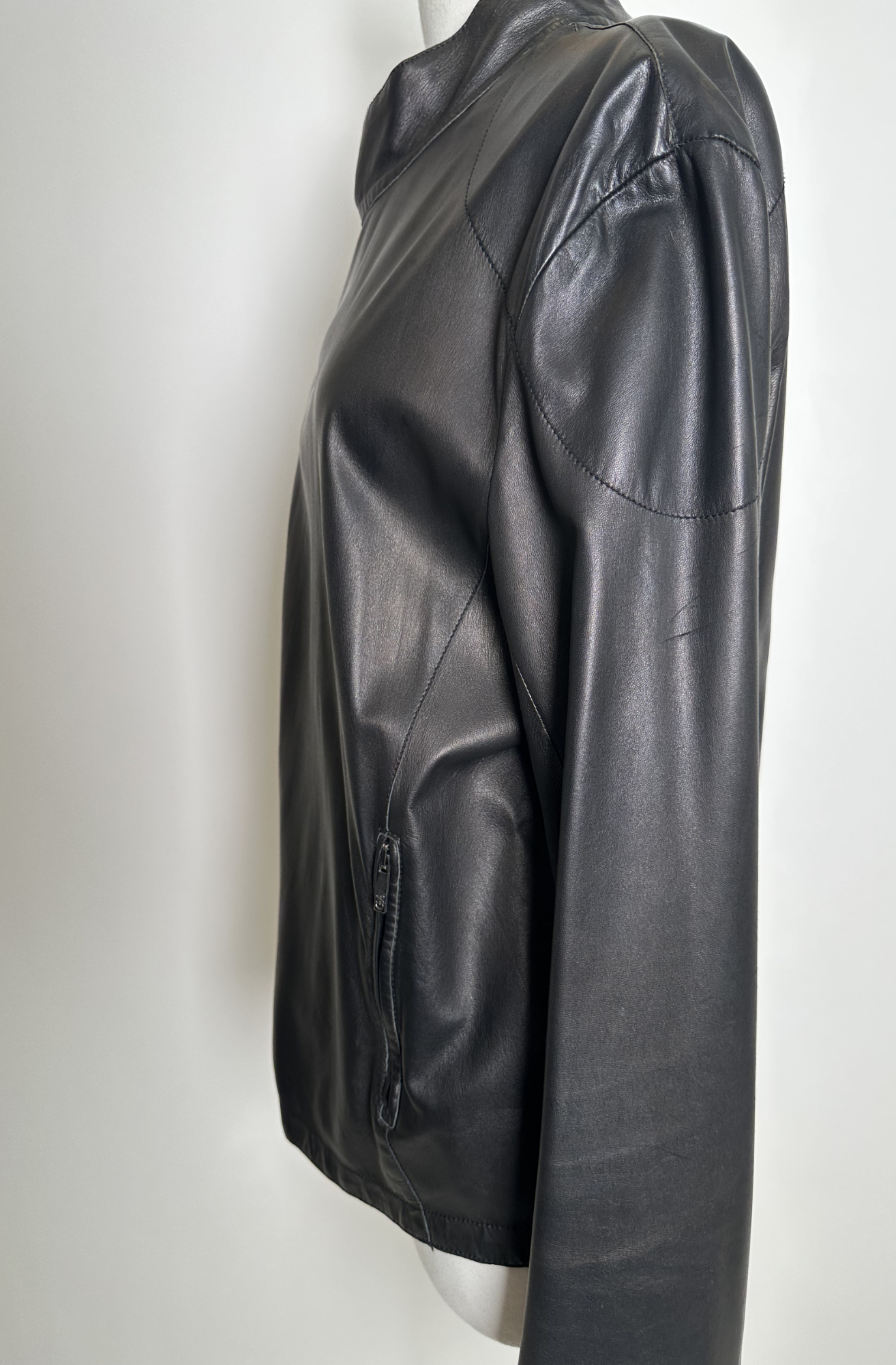 GIORGIO ARMANI MENS ASYMMETRICAL LEATHER JACKET