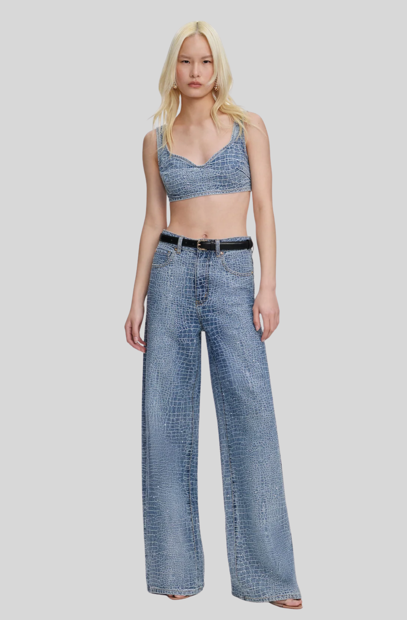 RHINESTONE CROC EFFECT WIDE LEG JEAN
