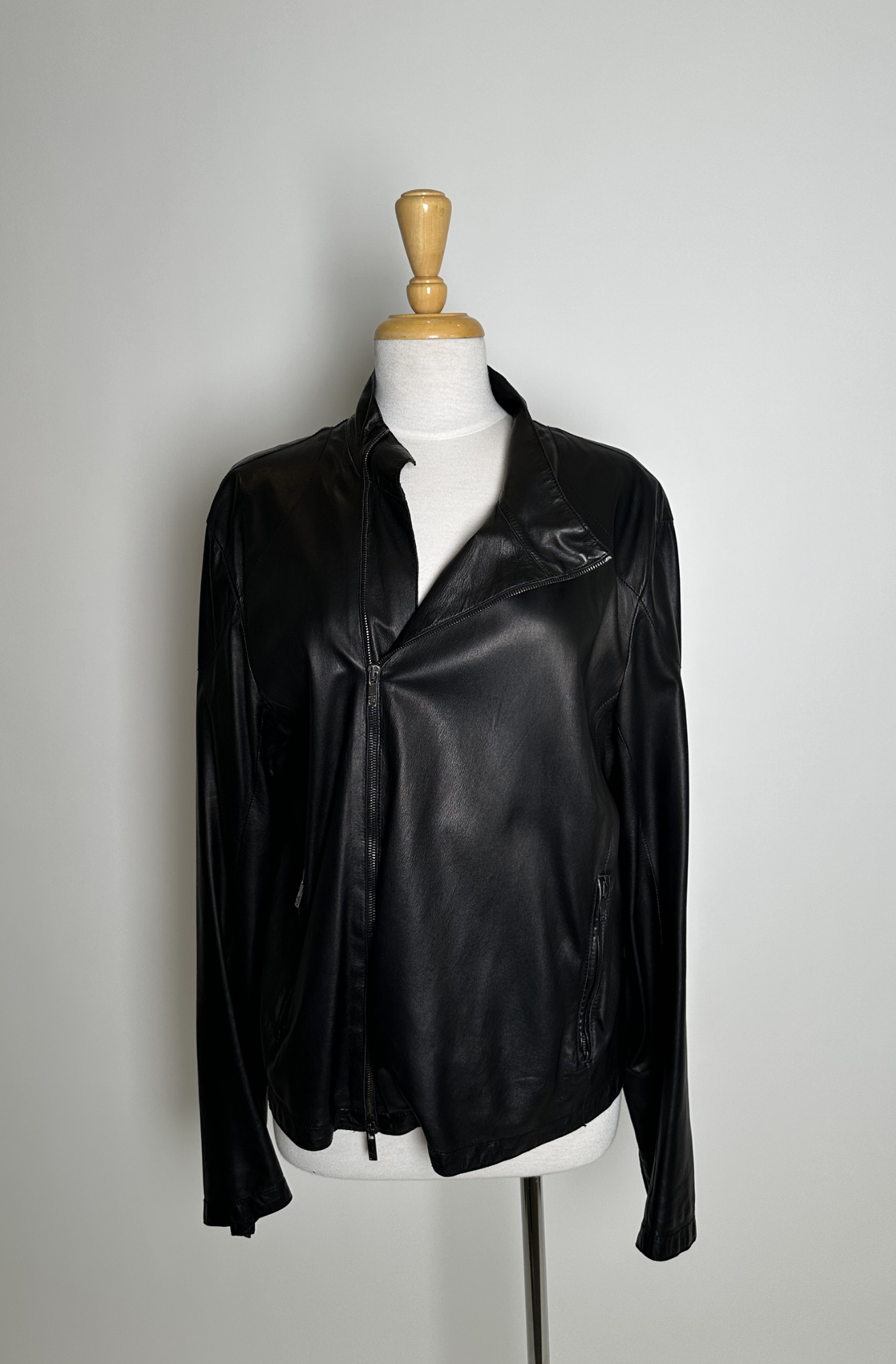 GIORGIO ARMANI MENS ASYMMETRICAL LEATHER JACKET