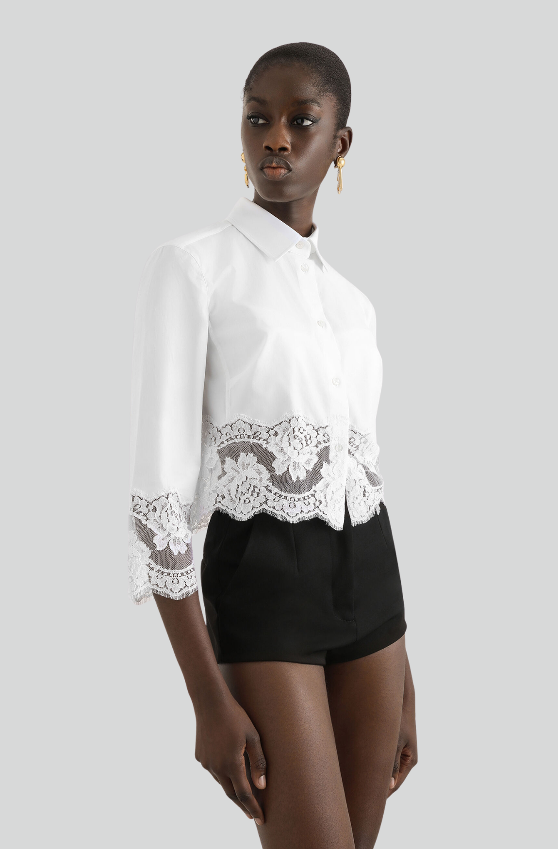 CROPPED POPLIN SHIRT WITH LACE INSERTS