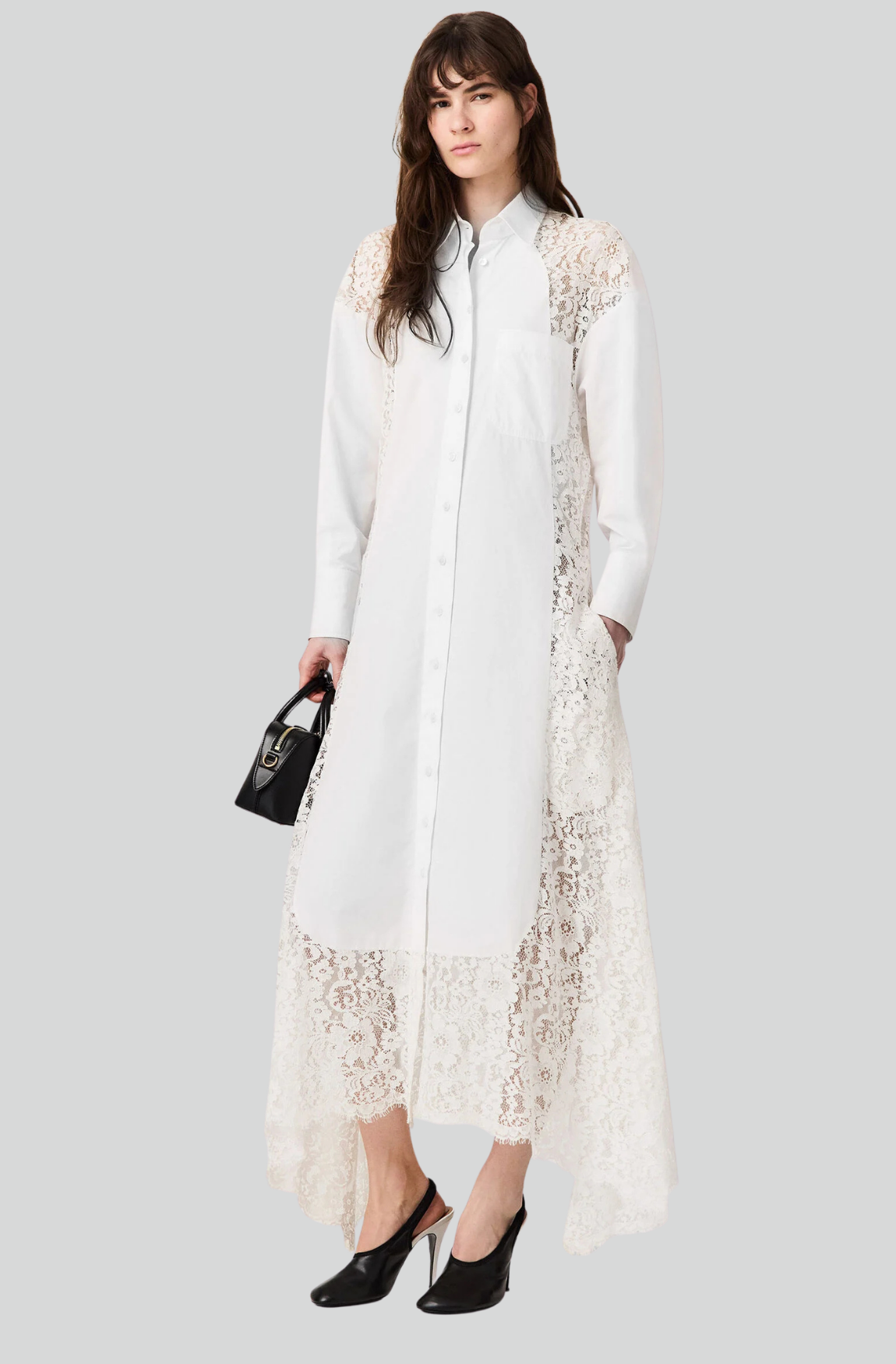 LACE-PANELED POPLIN DRESS