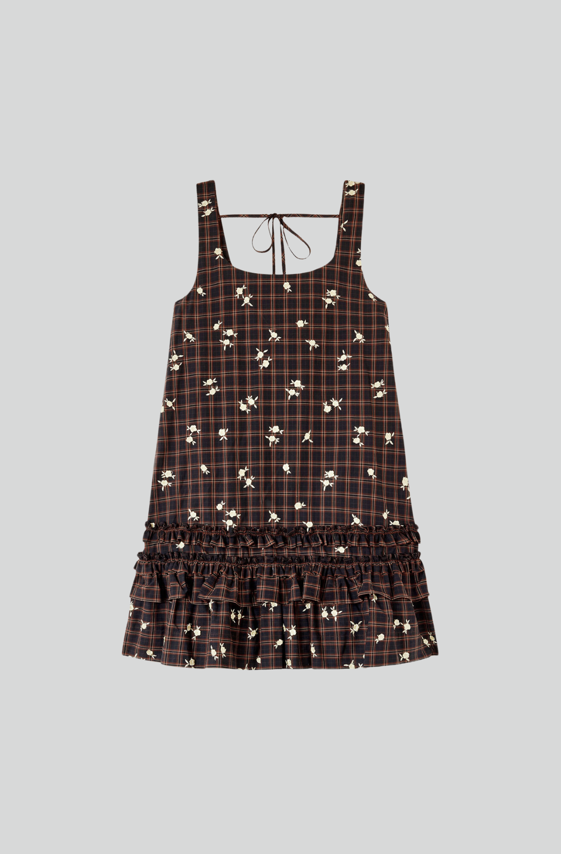 YARN DYED CHECK U NECK MINI DRESS