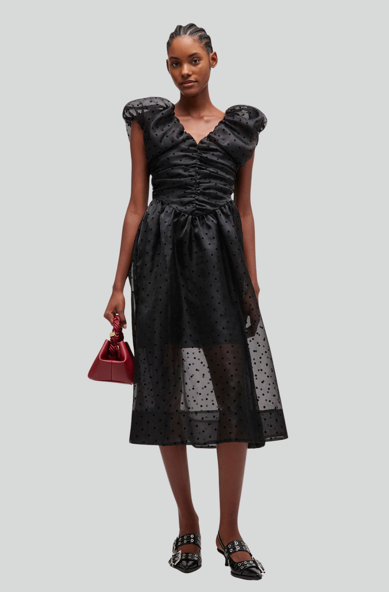BLACK ORGANZA RUCHED DRESS