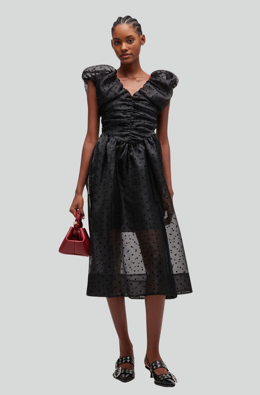 BLACK ORGANZA RUCHED DRESS