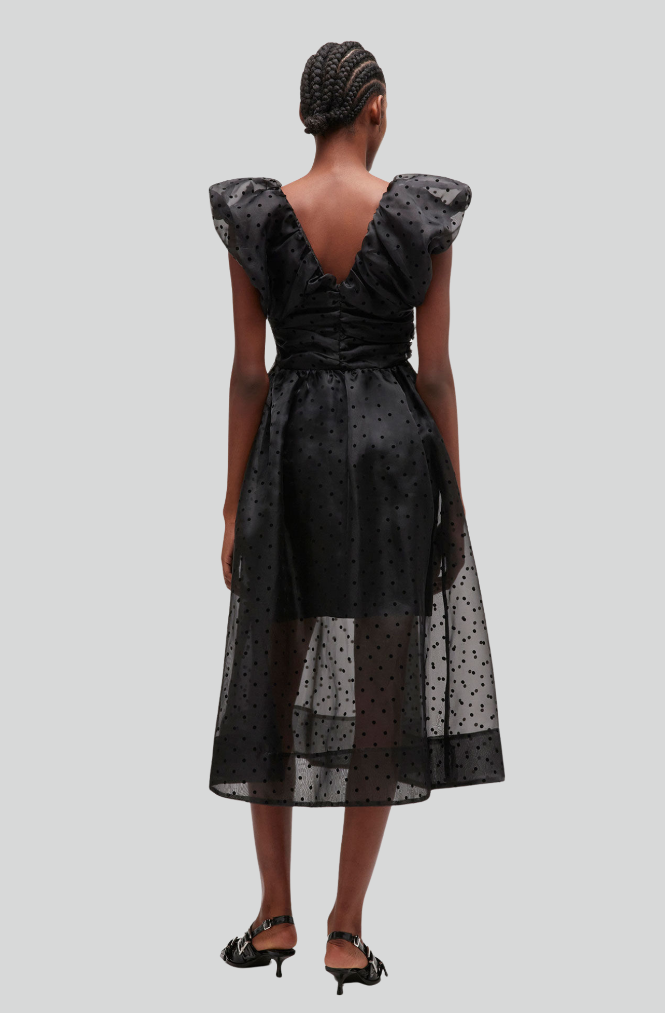 BLACK ORGANZA RUCHED DRESS