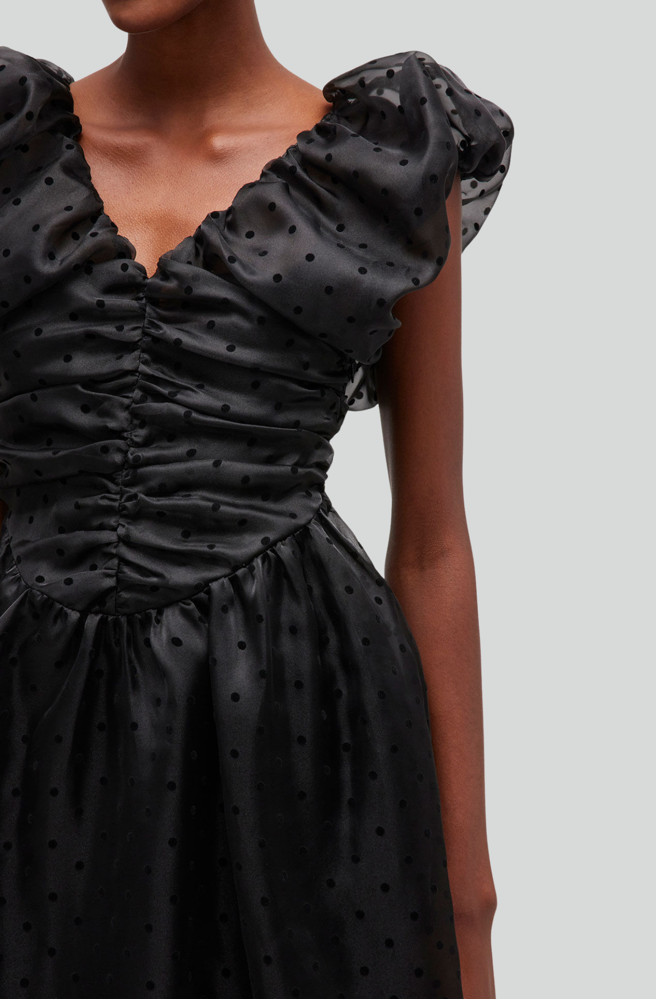 BLACK ORGANZA RUCHED DRESS