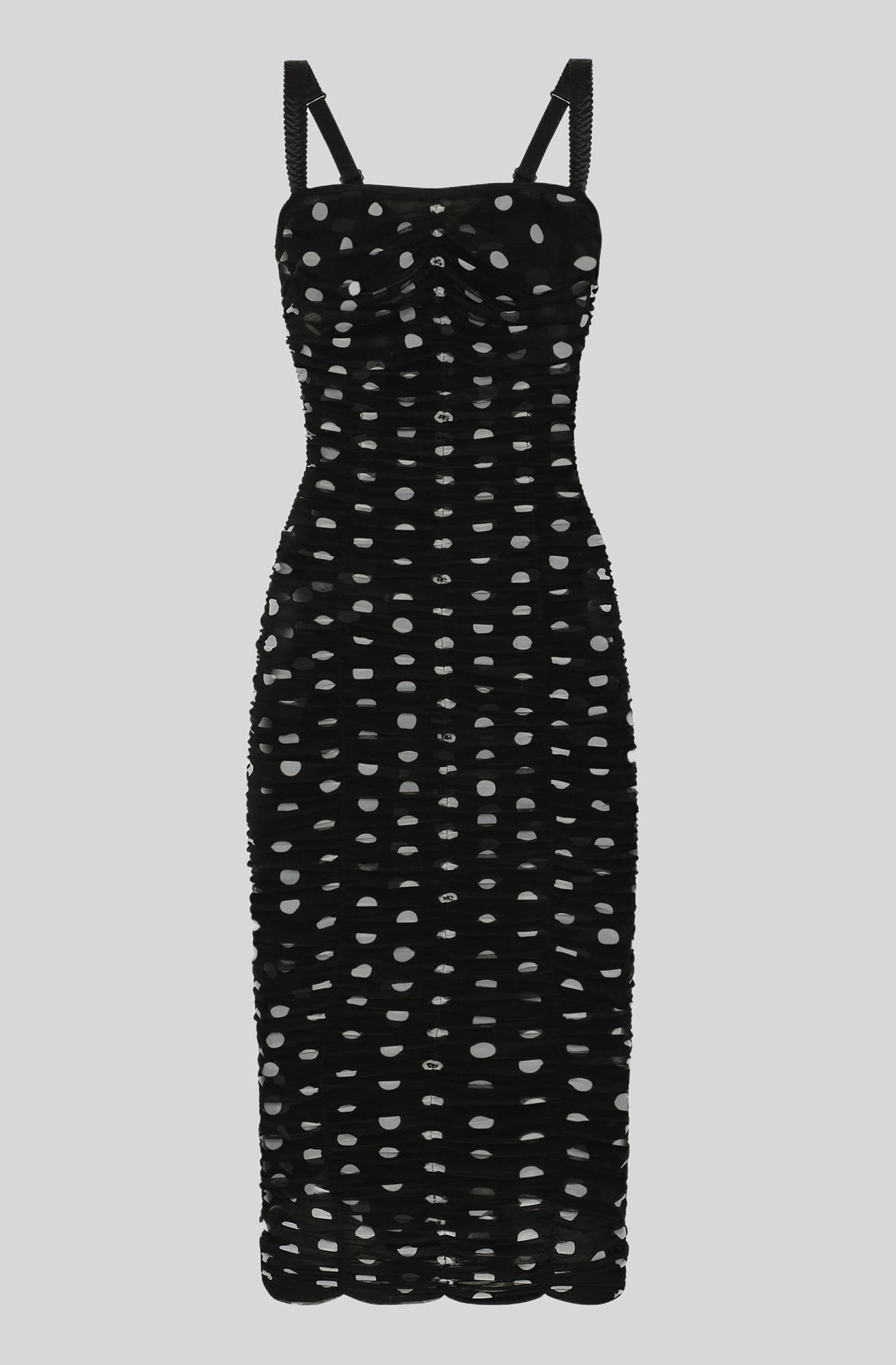 TULLE CALF-LENGTH SHEATH DRESS IN POLKA-DOT PRINT