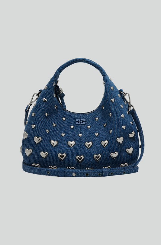 DENIM STUD MINI HOBO BAG