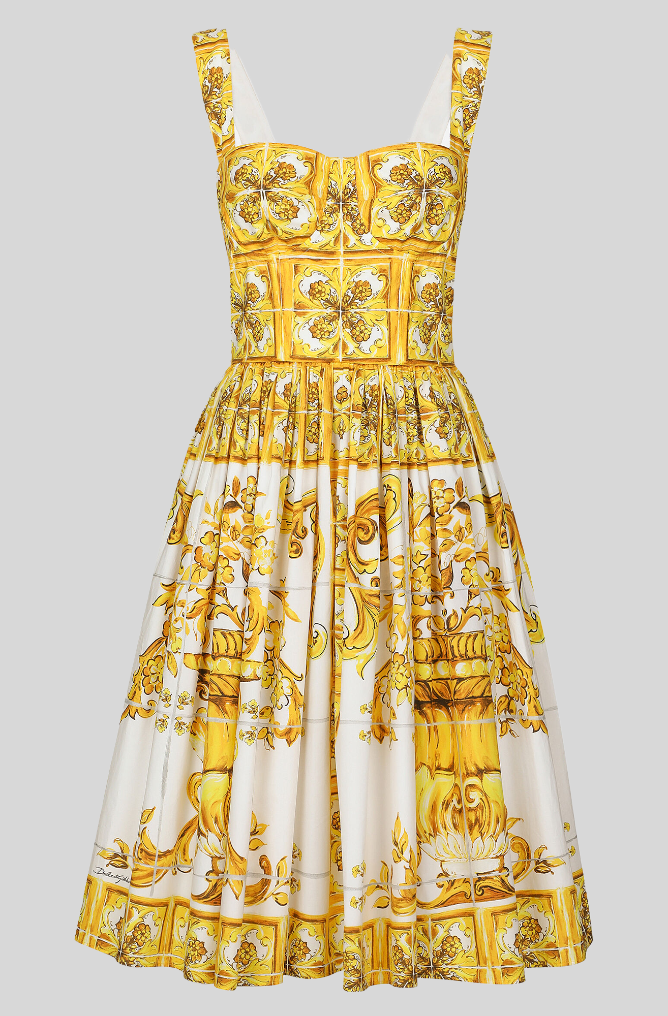 MIDI CORSET DRESS IN COTTON POPLIN WITH MAJOLICA PRINT