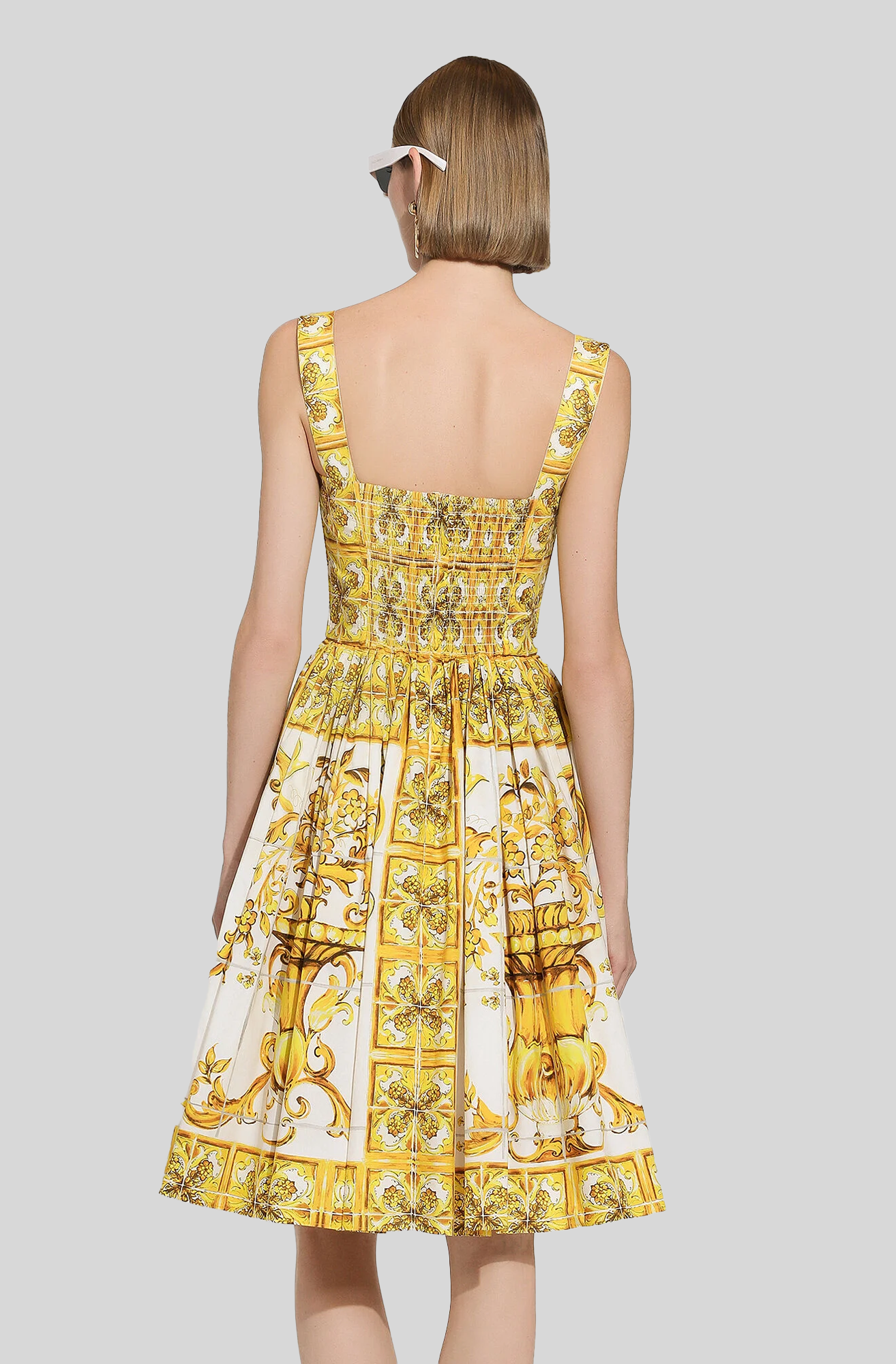 MIDI CORSET DRESS IN COTTON POPLIN WITH MAJOLICA PRINT