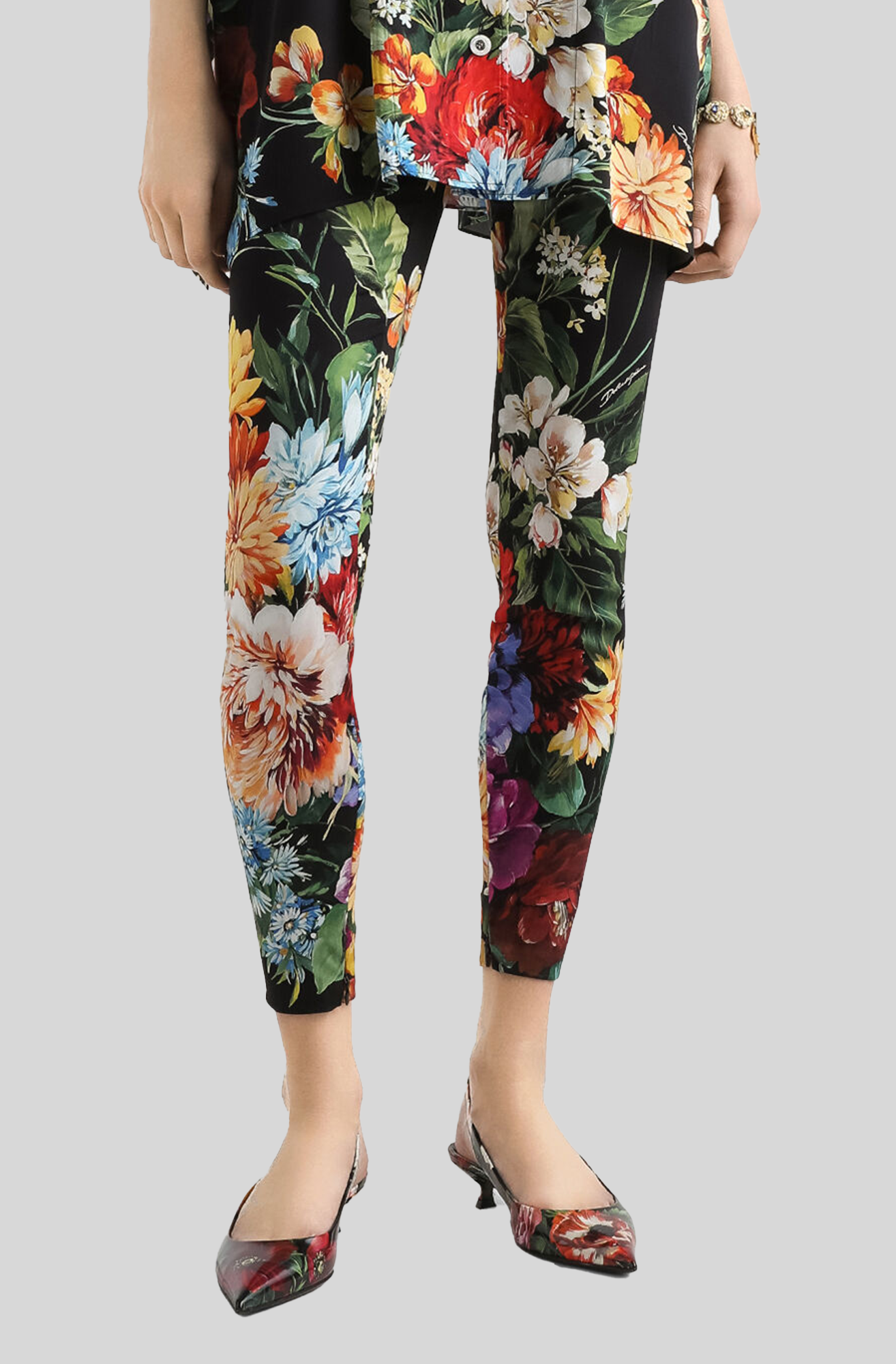 FLOWER BOUQUET-PRINT CHARMEUSE PANTS