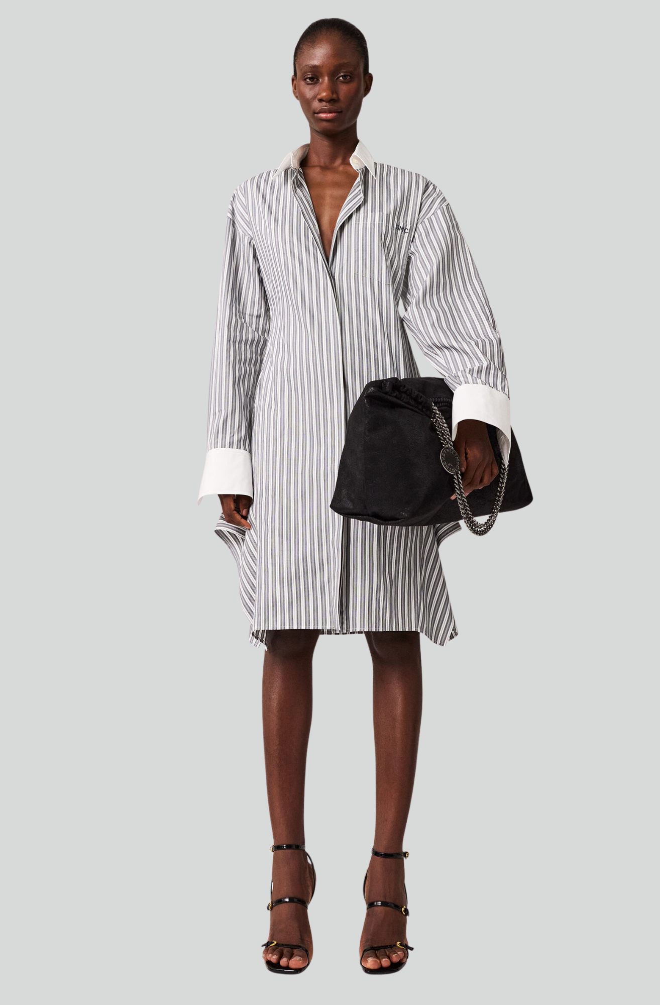 LONG-SLEEVE PINSTRIPE SHIRT DRESS