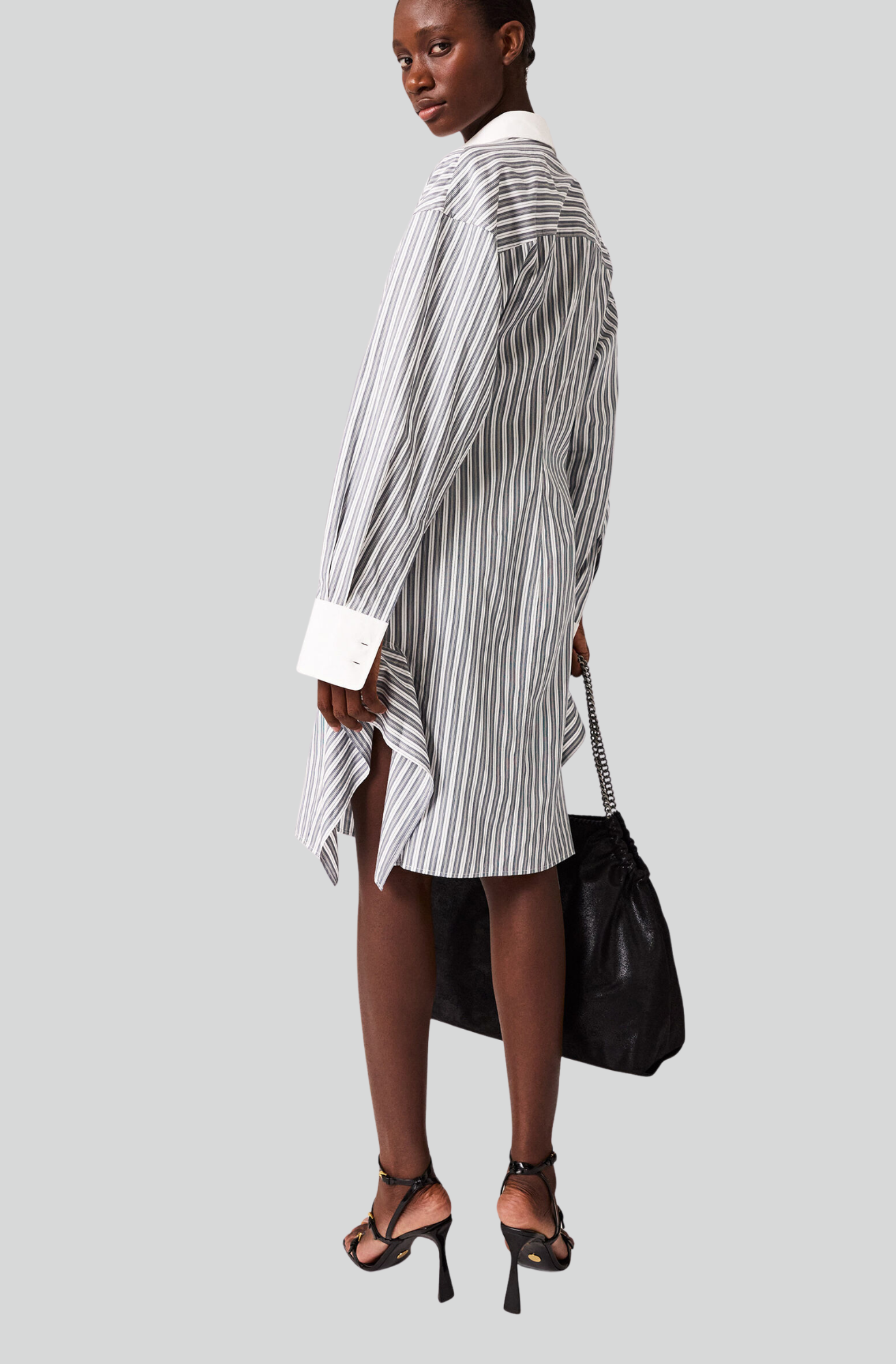 LONG-SLEEVE PINSTRIPE SHIRT DRESS