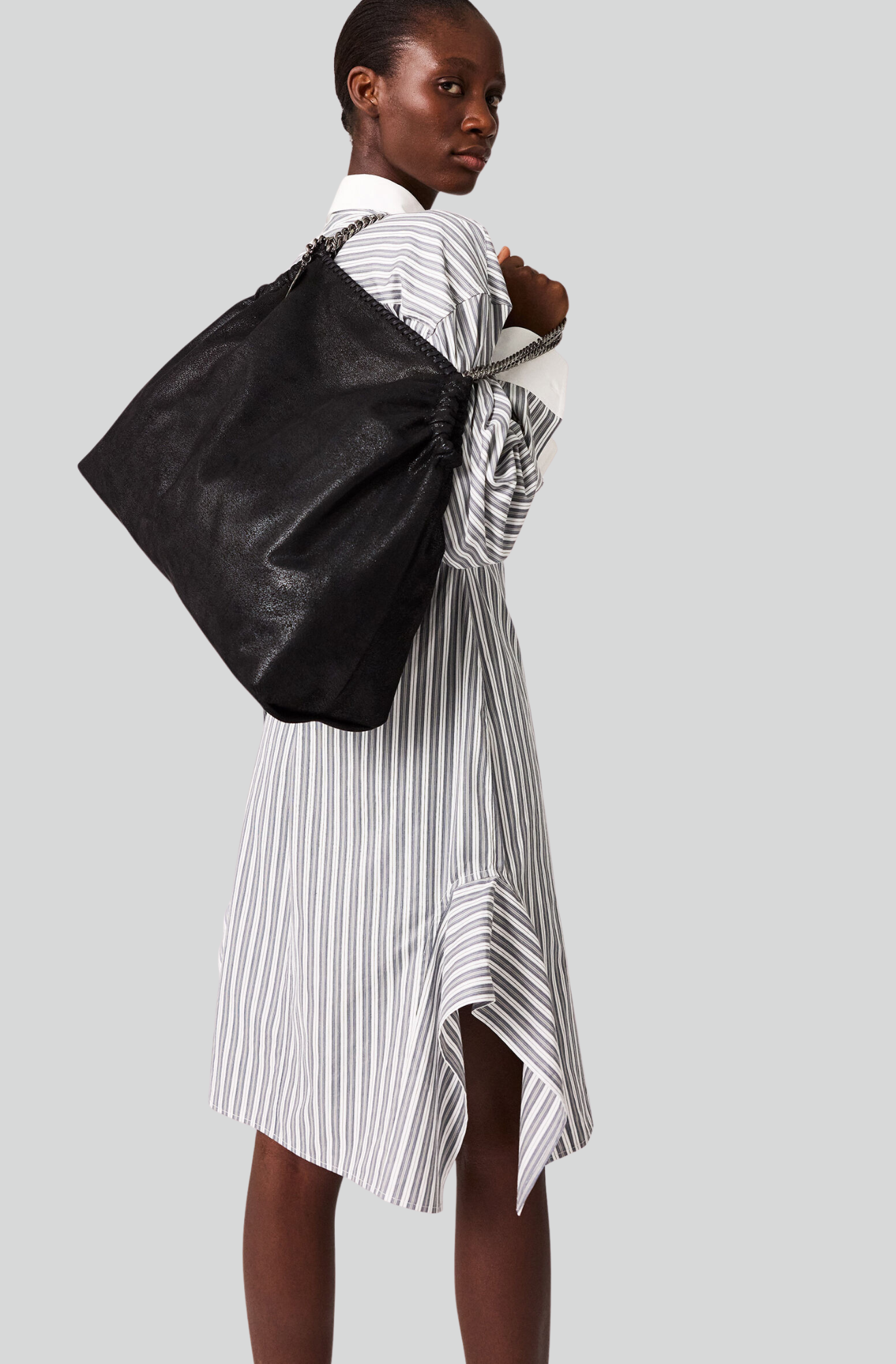 LONG-SLEEVE PINSTRIPE SHIRT DRESS