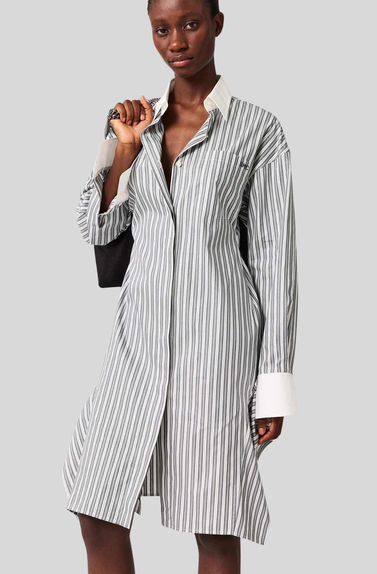 LONG-SLEEVE PINSTRIPE SHIRT DRESS