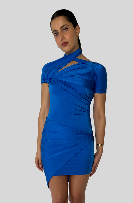 ASYMMETRIC DRAPED JERSEY DRESS