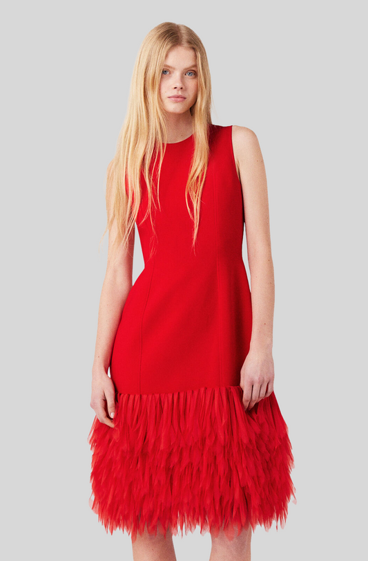 SLEEVELESS FEATHER MIDI DRESS