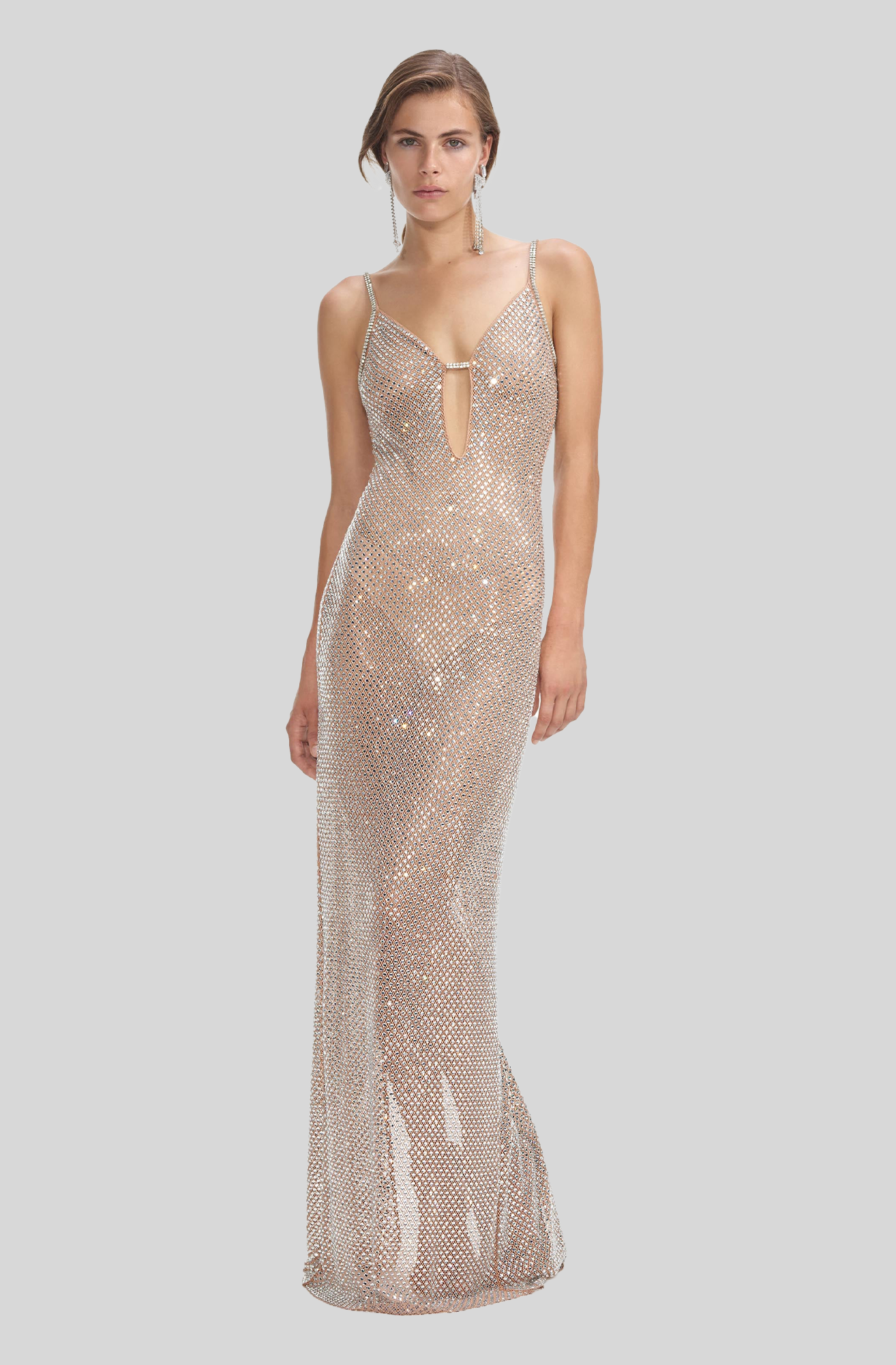 RHINESTONE FISHNET MAXI DRESS