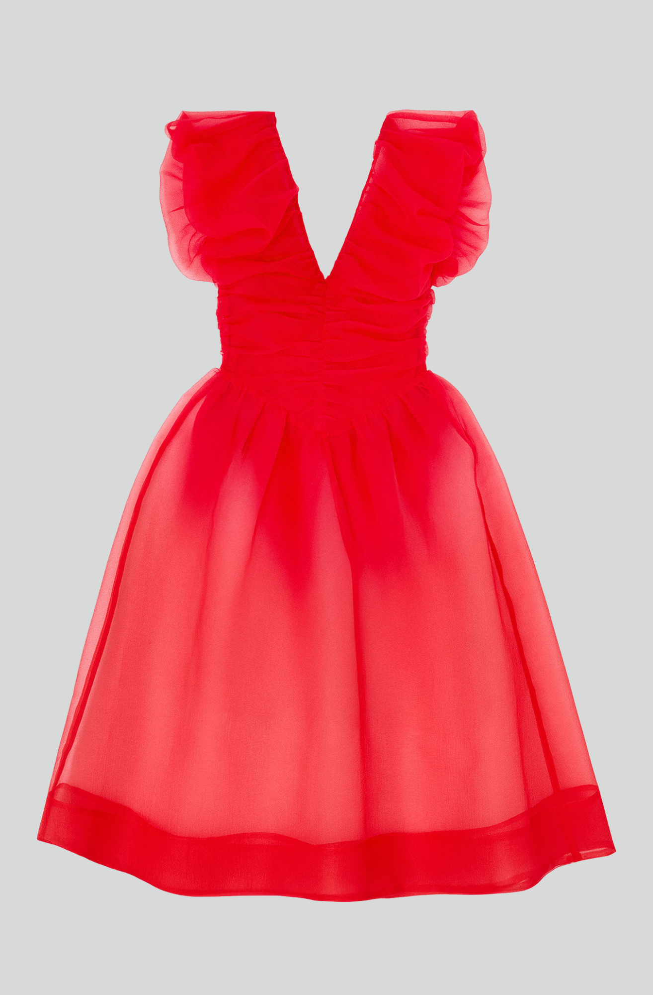 RED ORGANZA RUCHED DRESS