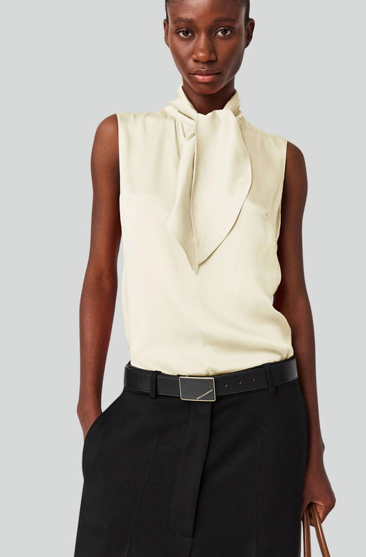TIE-NECK SLEEVELESS SATIN TOP