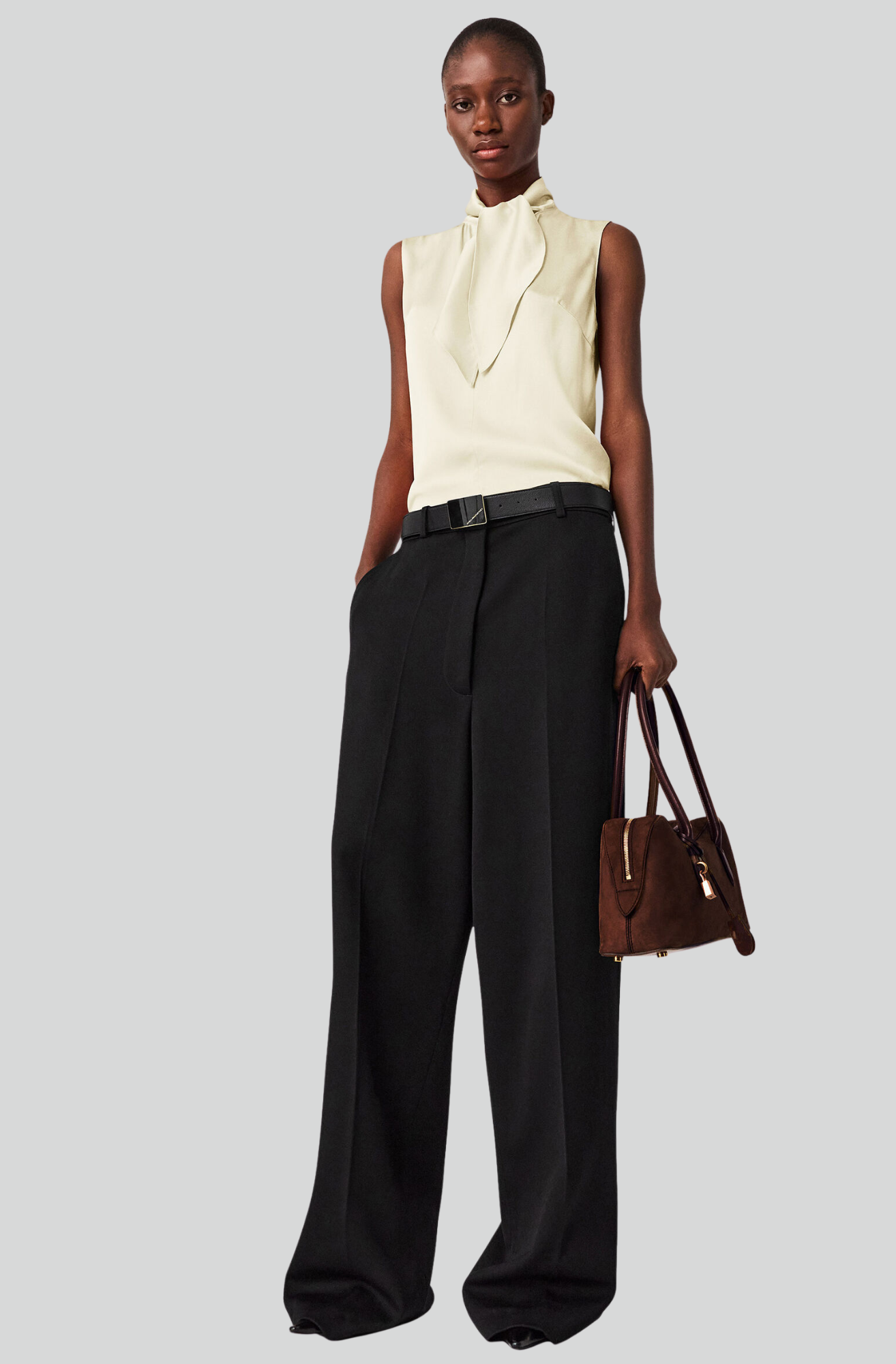 TIE-NECK SLEEVELESS SATIN TOP