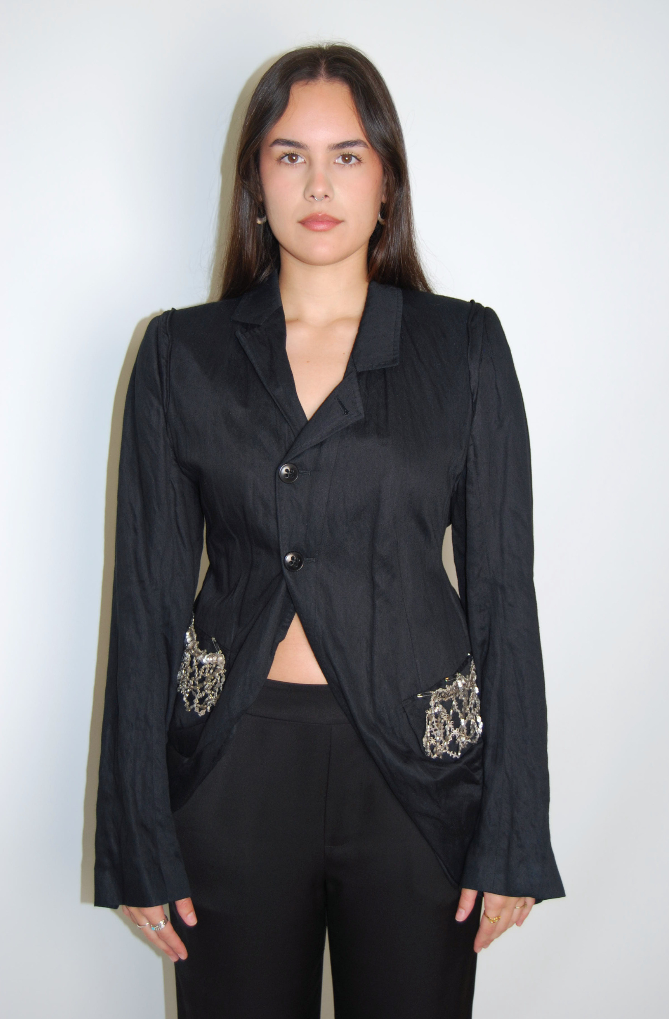 ANN DEMEULEMEESTER EMBELLISHED DRAPED JACKET