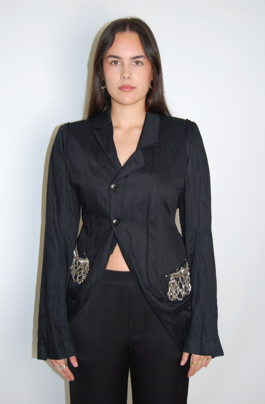 ANN DEMEULEMEESTER EMBELLISHED DRAPED JACKET