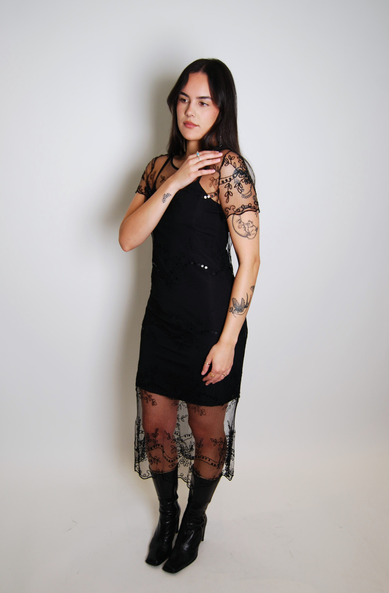 COLLETTE DINNIGAN EMBROIDERED MESH DRESS