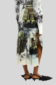 PRINTED CREPE DE CHINE SHIRT AND IVETS MIDI SKIRT SET