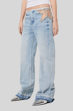 Load image into Gallery viewer, DIAMANTÉ STAR WIDE LEG JEAN
