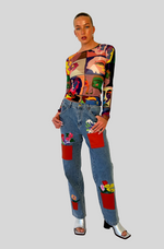Load image into Gallery viewer, ALL OVER FLOWER POTS DENIM JEANS
