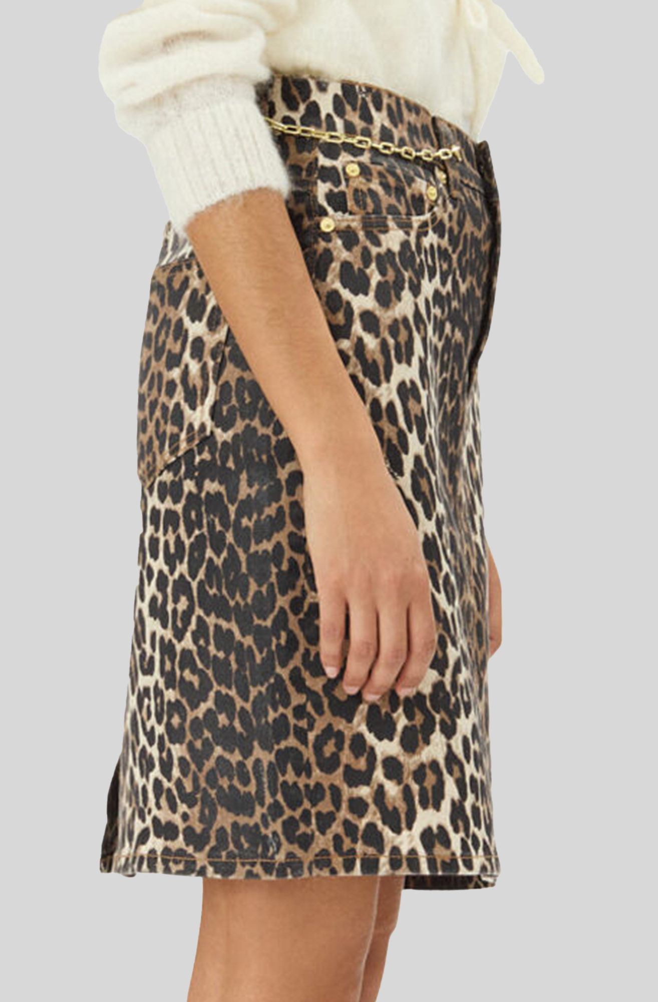 LEOPARD FOIL PRINT DENIM SKIRT